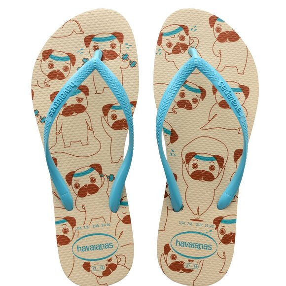 Havaianas Slim Pets Sandal Flip Flop - Straw Beige/Blue - NWT - Picture 1 of 1